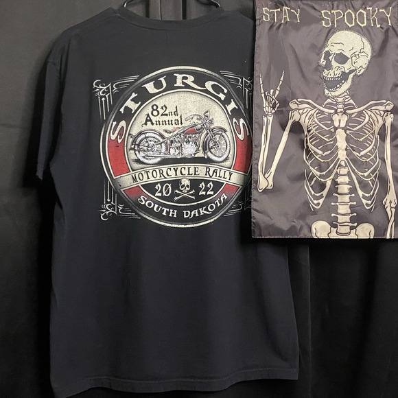 Sturges T-Shirt Men's L Black Moto Gothic Cotton  Skull Graphic Made‎ In USA - Picture 1 of 2